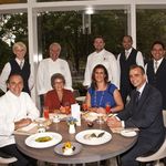 (Bottom row, left to right) World-renowned chef Jean-Georges Vongerichten, Lincoln Square BID President Monica Blum, Trump International General Manager Suzie Mills and Jean-Georges Director of Operations Philippe Vongerichten were joined by La Boite en Bois Owner/Chef Gino Barbuti (top row, second from left) and Boulud Sud Executive Chef Aaron Chambers (top row, third from left.)                                           
